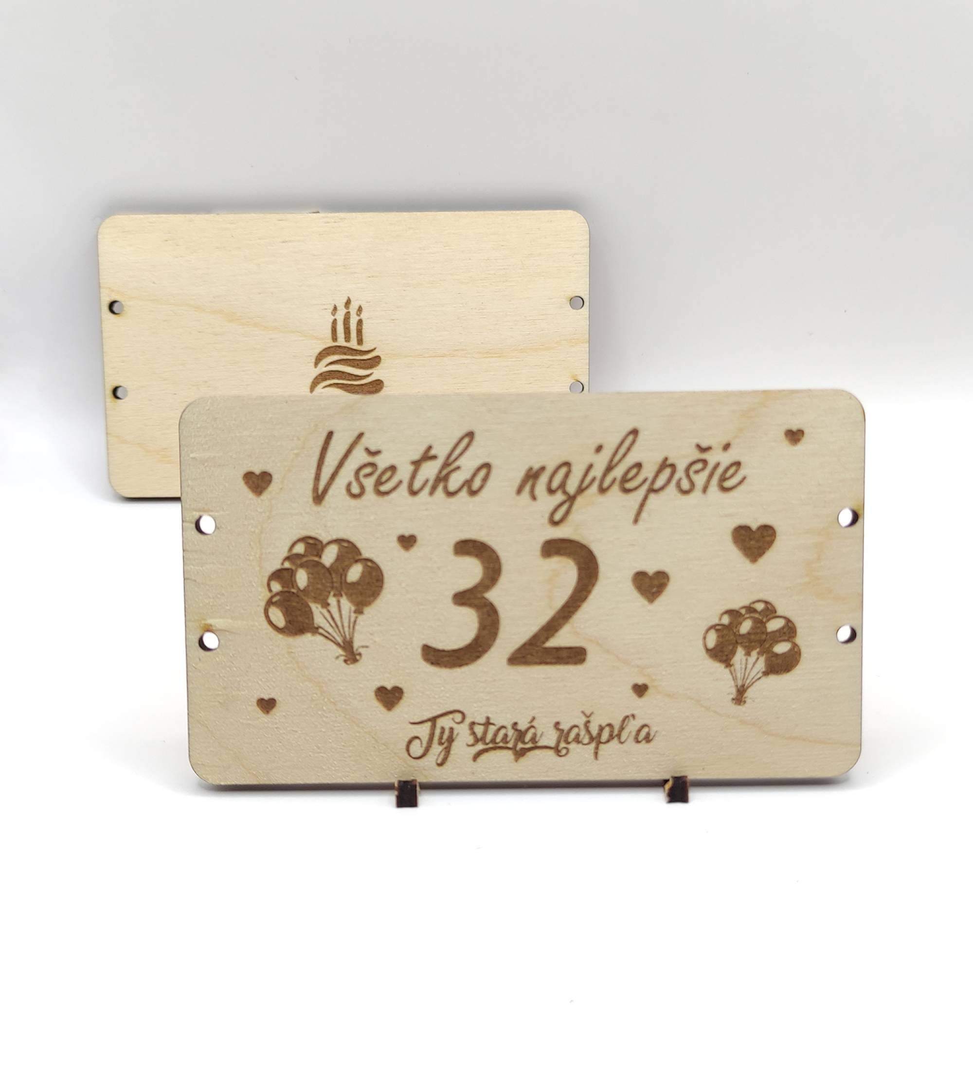 Drevená obálka Všetko najlepšie s vekom pre ženu